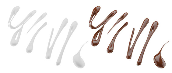 Fototapeta premium Milk and chocolate splash. Milkshake and melted brown choco isolated on white background. 3d render