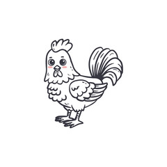 Cartoon rooster isolated on white background. Doodle illustration. Bird for Easter, decor, invitation, cards, food packaging cover design, advertising banner, postcard. Vector