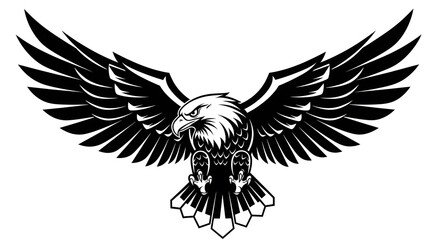 Black and White Eagle Logo Illustration with Outstretched Wings for Branding or Emblems