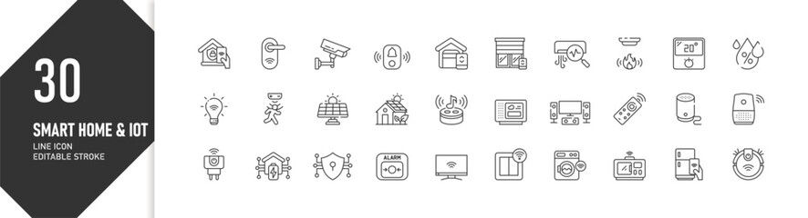 Smart Home and IoT Icons: Line Icon Set, Editable Stroke