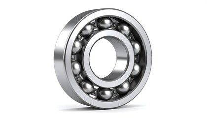A metallic ball bearing is displayed against a plain white background.