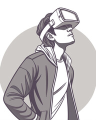 young boy wearing a VR box