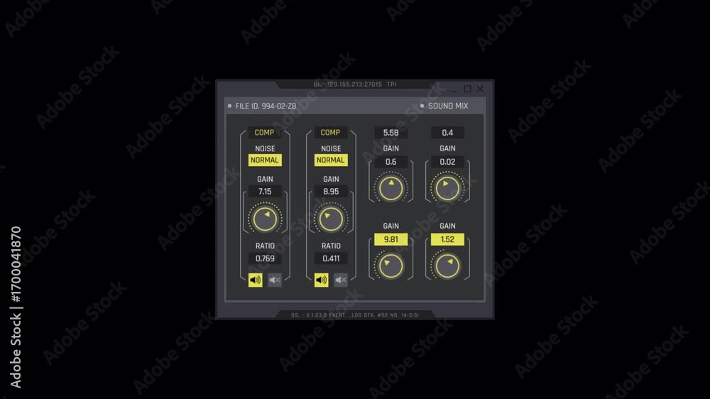 Poster sound mix interface: audio control panel with dynamic adjustments
