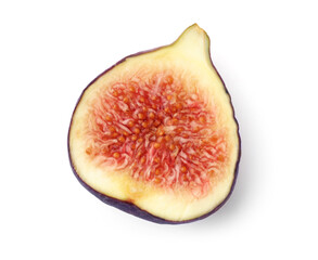 Piece of ripe fig isolated on white, top view