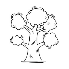 Hand drawn tree vector illustration. Doodle style vector illustration. Outline black and white tree icon