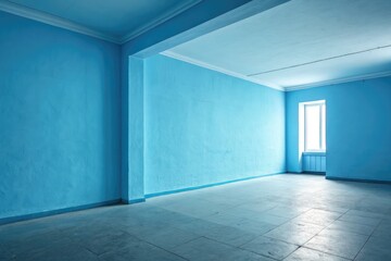Obraz premium Empty Blue Room With Large Window and Minimalistic Design