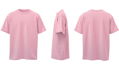 Three-view rendering of a pale pink t-shirt