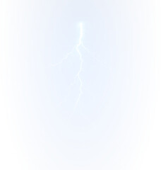 A lightning bolt dramatically cuts through a clear blue sky