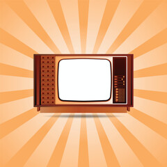 An old vintage illustration tv television with a blank screen and isolated on a retro background