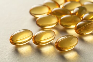Oil Capsules Arranged on a Neutral Surface With Natural Lighting Effects