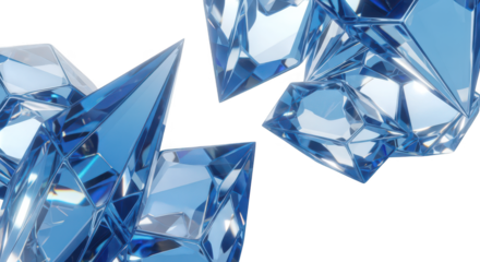 Blue crystal shards isolated on transparent background
