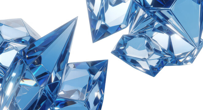 Blue crystal shards isolated on transparent background