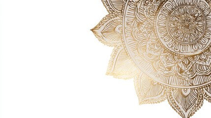 Minimalist mandala line art in gold, placed subtly at the edge of a clean white background, elegant negative space for spiritual texts, 16:9