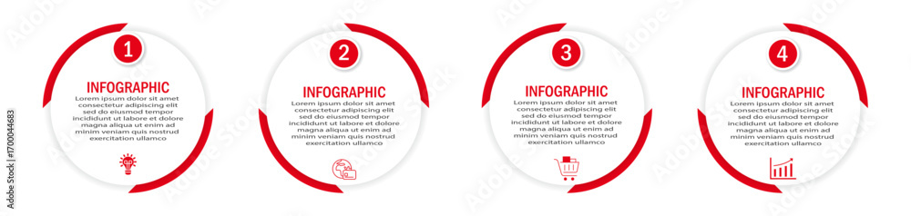 Poster business process timeline visualization with circular white diagram | 4 steps infographic modern 90 