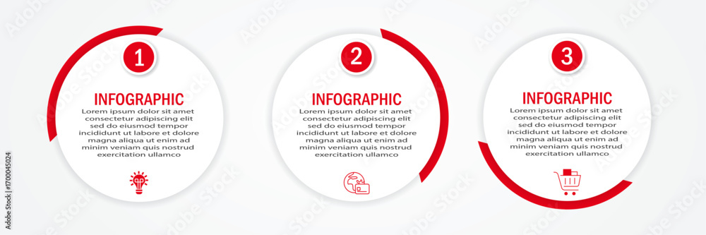 Poster business process timeline visualization with circular white diagram | 3 steps infographic modern 90 