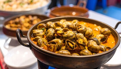 Fototapeta premium Cooked snails in a warm pan