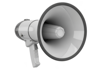 White megaphone bullhorn public address isolated on transparent background