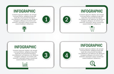Fototapeta premium Business process visualization with timeline with white diagram | 4 steps infographic modern green corporate background for presentation, chart, data representation with icon