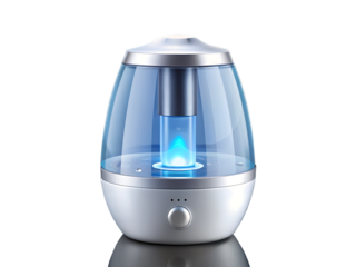 Modern humidifier glowing blue mist isolated on a transparent background light technology