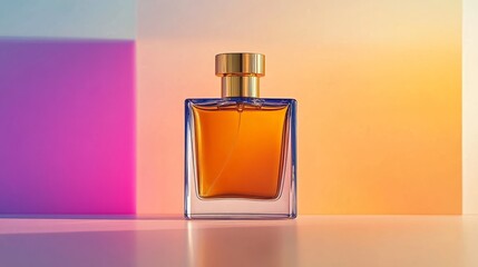 Elegant Perfume Bottle on Gradient Background, Minimalist Design with Golden Cap for Display