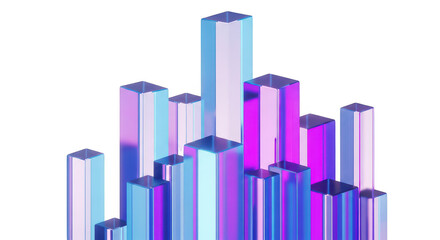 Abstract geometric bars with iridescent colors isolated on transparent background