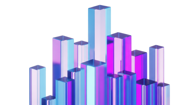 Abstract geometric bars with iridescent colors isolated on transparent background