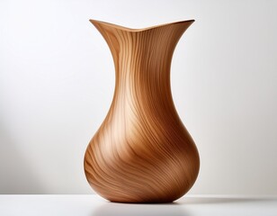smooth wooden vase showcasing a curved shape and natural wood grain texture designed with minimalist aesthetics for modern and elegant interior decoration isolated on white background