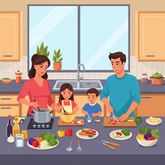 family cooking together