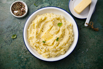 Traditional mashed potatoes with butter
