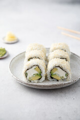 Avocado sushi rolls with cream cheese