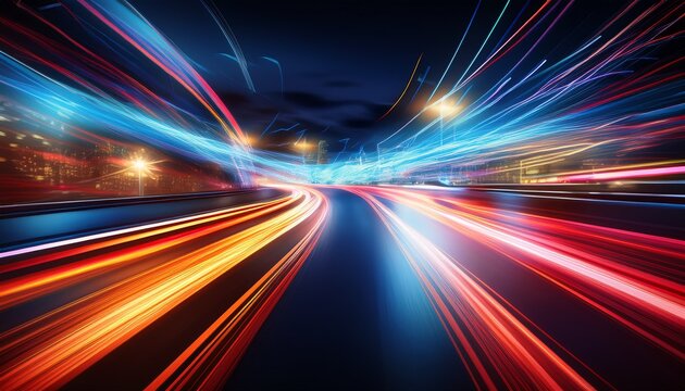 a stunning image of car motion trails speed light streaks background with blurred fast moving light effect racing cars dynamic flash effects city road with long exposure night