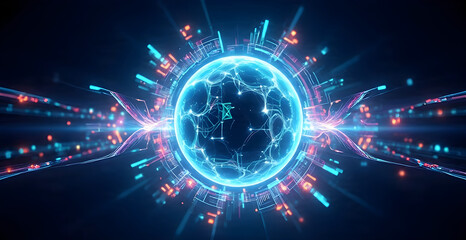 Digital Intelligence Planet Visualization Glowing sphere Abstract Technology