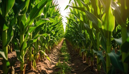 Obraz premium Cornfield pathway under sunlight