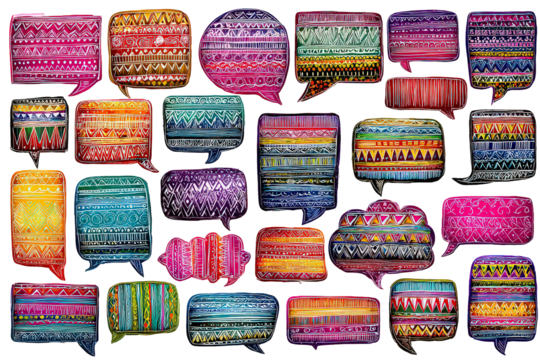 Collection Of Colorful Abstract Speech Bubbles On Black Background