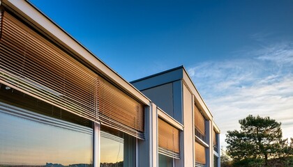 Fototapeta premium visual depicting external roller blinds installed on modern windows the image focuses on the blinds from the outside showcasing their design and functionality