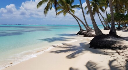 Tropical beach with palm trees and clear turquoise water