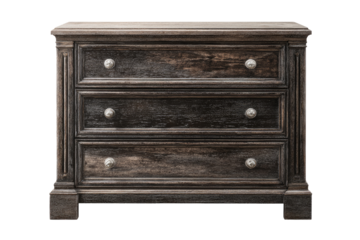 Dark-stained wooden chest of drawers with three drawers