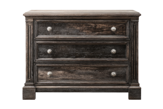 Dark-stained wooden chest of drawers with three drawers