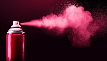 red spray can spraying pink mist