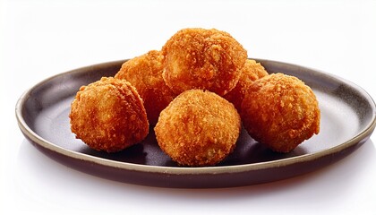 fried chicken balls on a plate isolated on white background