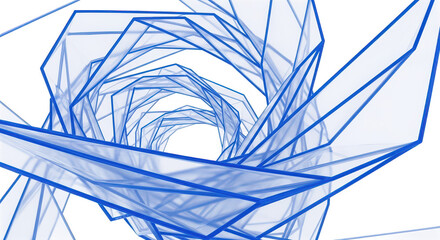 Abstract blue geometric tunnel, isolated on transparent background