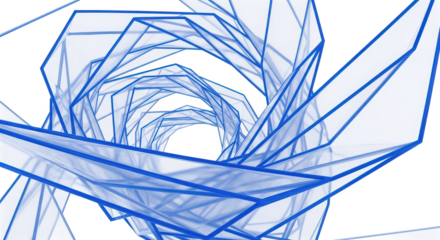 Abstract blue geometric tunnel, isolated on transparent background