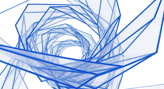 Abstract blue geometric tunnel, isolated on transparent background