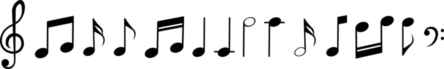Music notes and clef symbols isolated on transparent background. Vector EPS 10