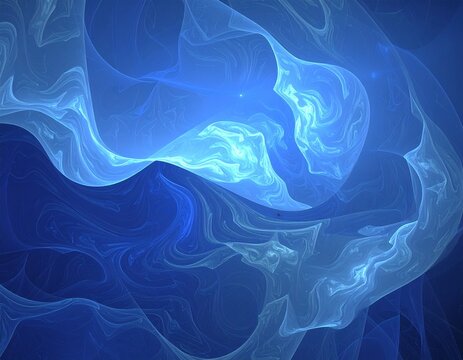 Abstract blue background with swirling light waves, a graceful fluid design - Powered by Adobe