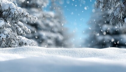 Fototapeta premium Enchanting Winter Wonderland with Majestic Snow-Covered Trees and Sparkling Frosty Landscape Views