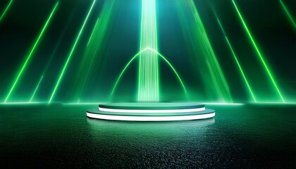 stunning photo of background podium 3d light neon green platform stage product abstract scene background 3d podium dark pedestal room glow studio empty stand floor night modern