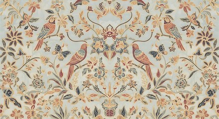 Intricate Bird and Floral Pattern A Detailed Illustration for Design and Background