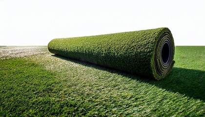 rolled artificial turf ready for installation on a grassy field