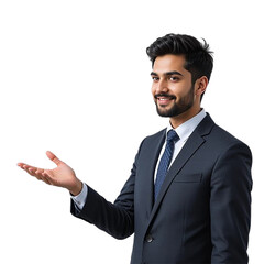 young businessman pointing at something  tranparent background
